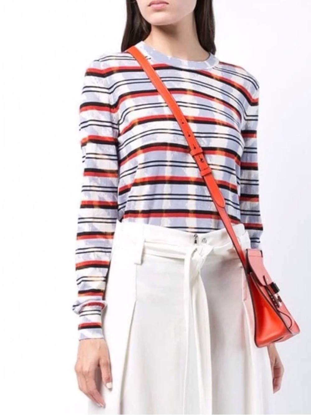 Proenza Schouler Size Small Striped Plaid Knit Top Cotton Long Sleeve Stretch